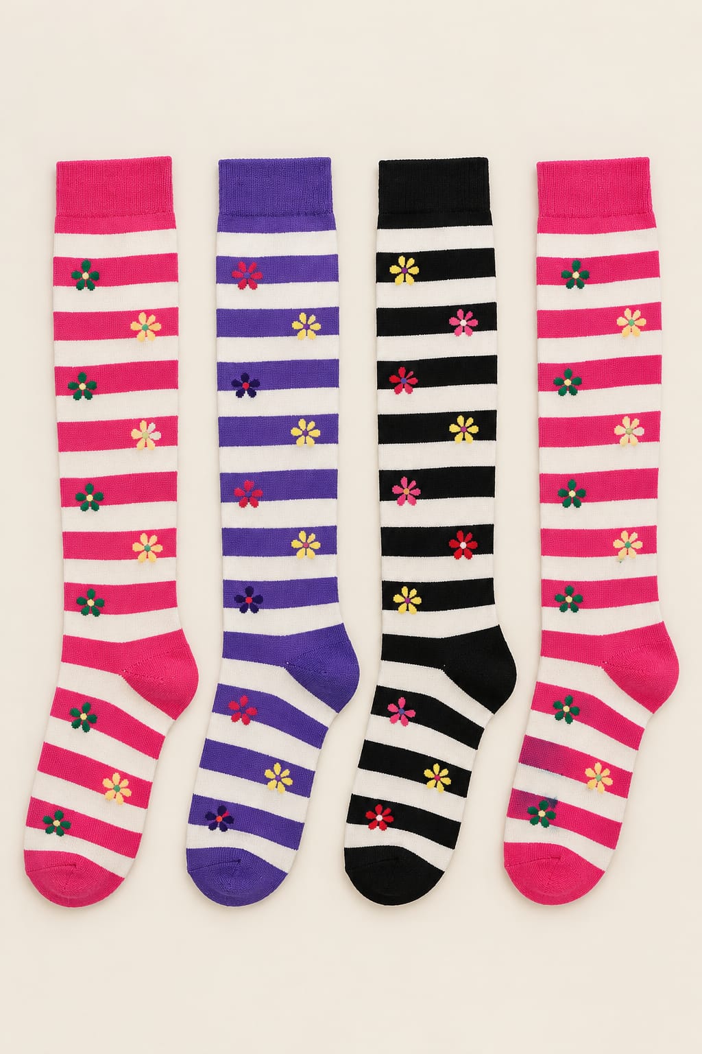 Women's Floral Stripe Cotton Socks (Pack of 12)