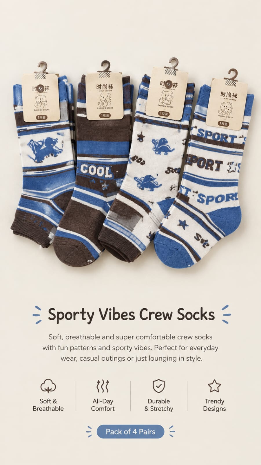 Sporty Vibes Crew Socks (Pack of 10)