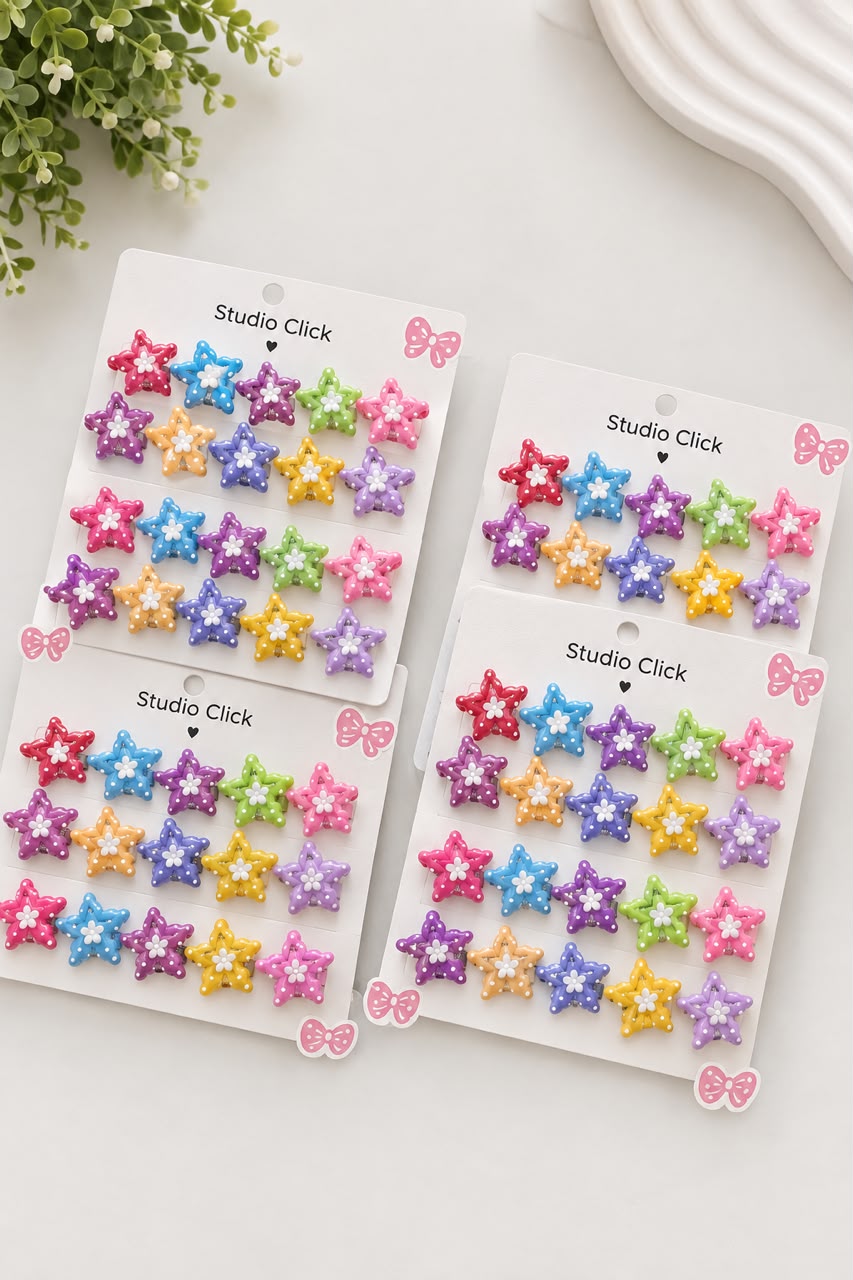 Colorful Star Flower Hair Clips – Set of 12