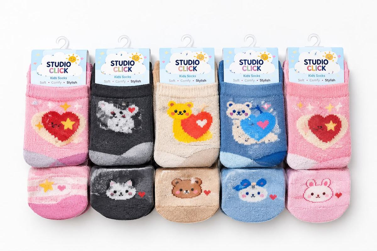 Kids’ Cute Cartoon Socks (Pack of 12)