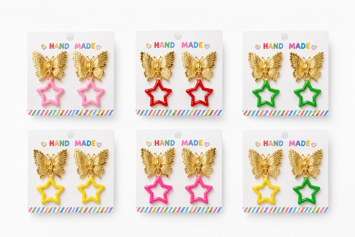 Colorful Butterfly & Star Drop Earrings (Pack of 12)
