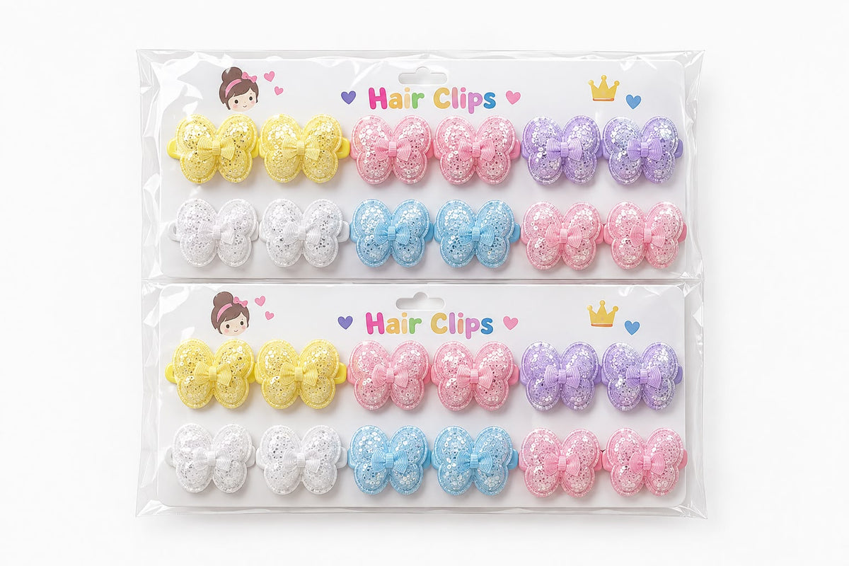 Glittery Butterfly Hair Clips (12 PCS)
