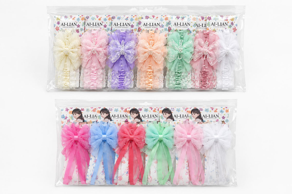 Pastel Bow Hair Accessories Set (12)