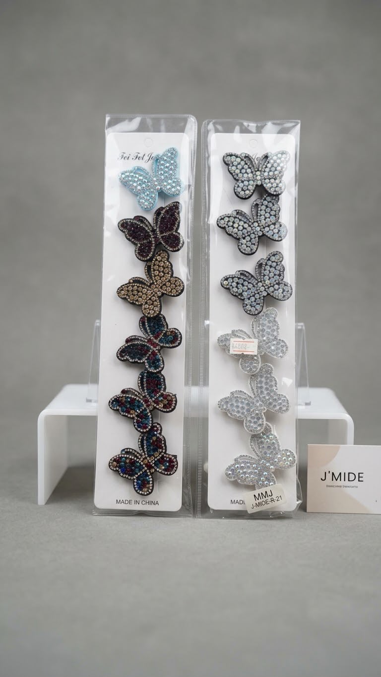 Rhinestone Butterfly Hair Clip Set (12)