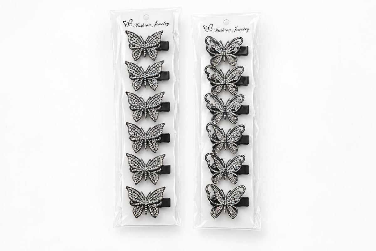 Rhinestone Butterfly Hair Clips (12)