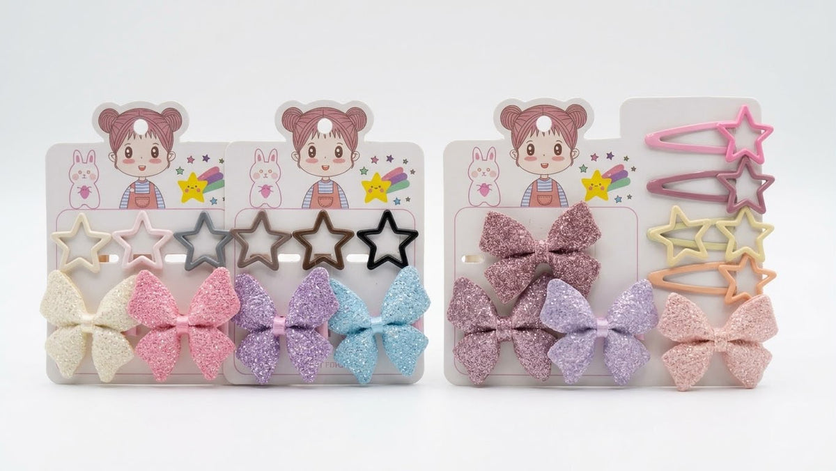 Girls' Glitter Butterfly & Star Hair Clip Set (12)