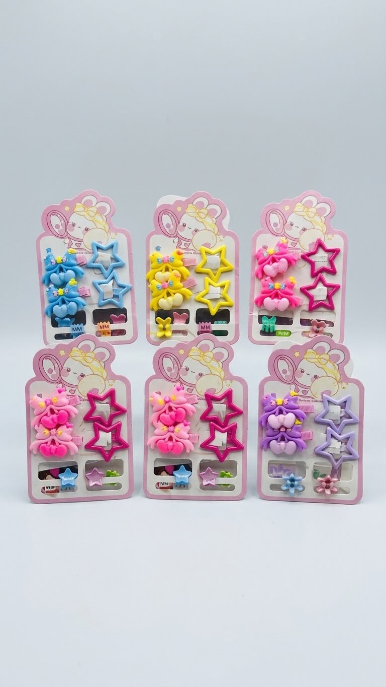 Girls' Cute Heart & Star Hair Clip Set (12)