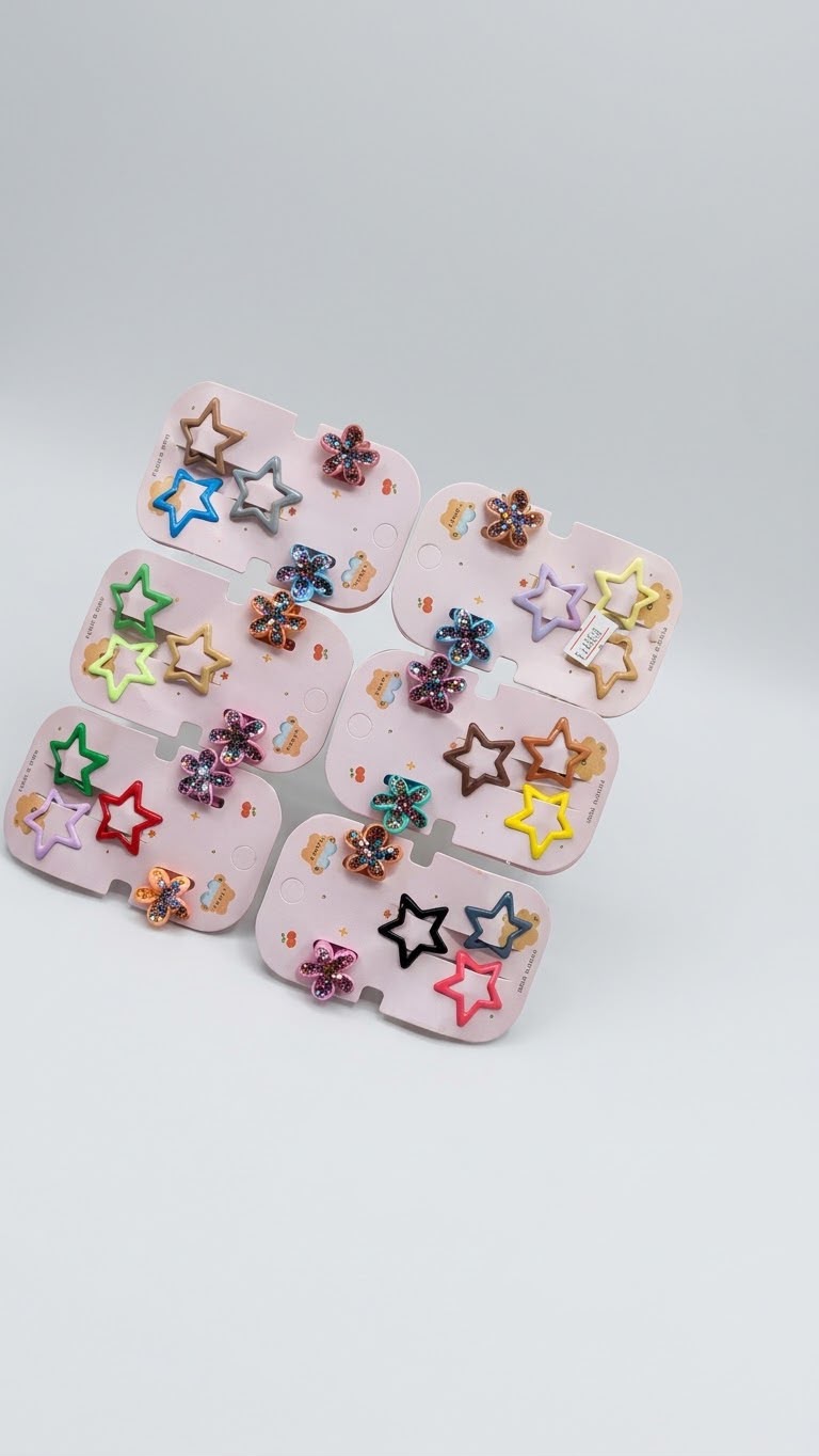Girls' Star Snap Clips & Sparkly Flower Barrettes Set (12)