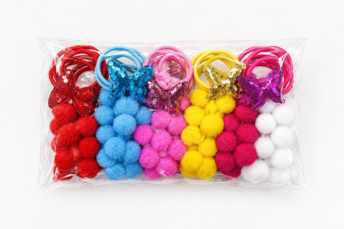 Cute Butterfly & Pom-Pom Hair Ties (12)