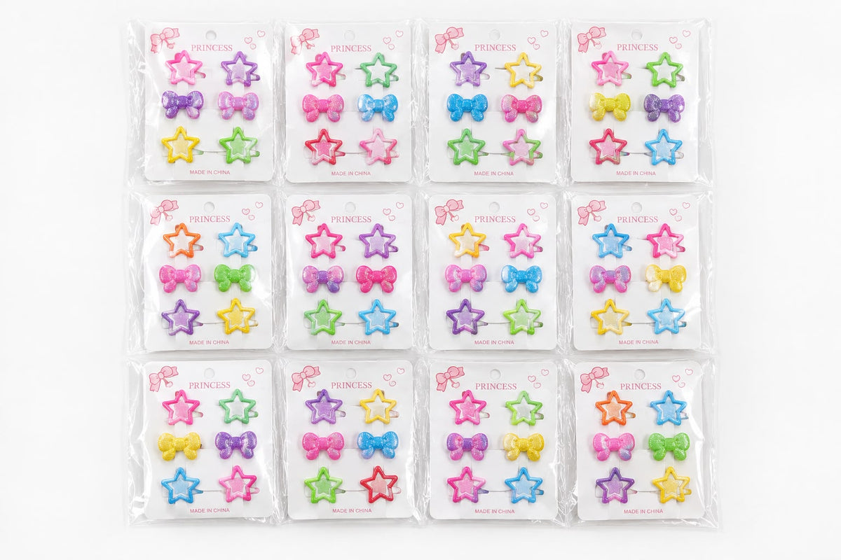 Colorful Star & Bow Hair Clips (12)