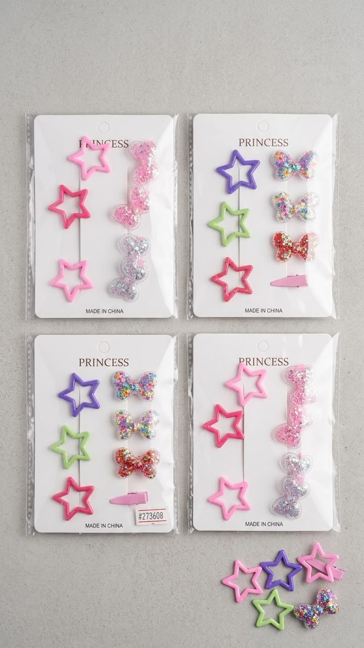 Kids' Glitter Star & Bow Hair Clip Set (12)