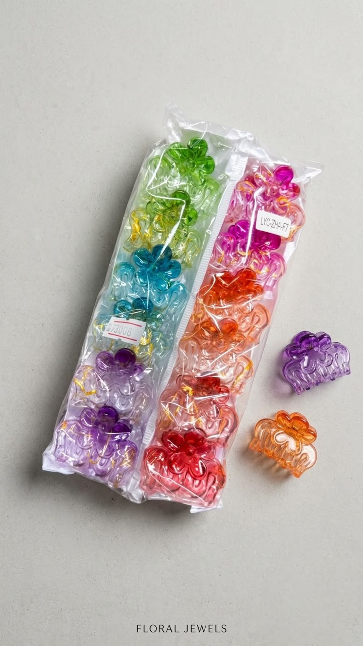 Clear Crystal Flower Hair Claw Clips Set (12)