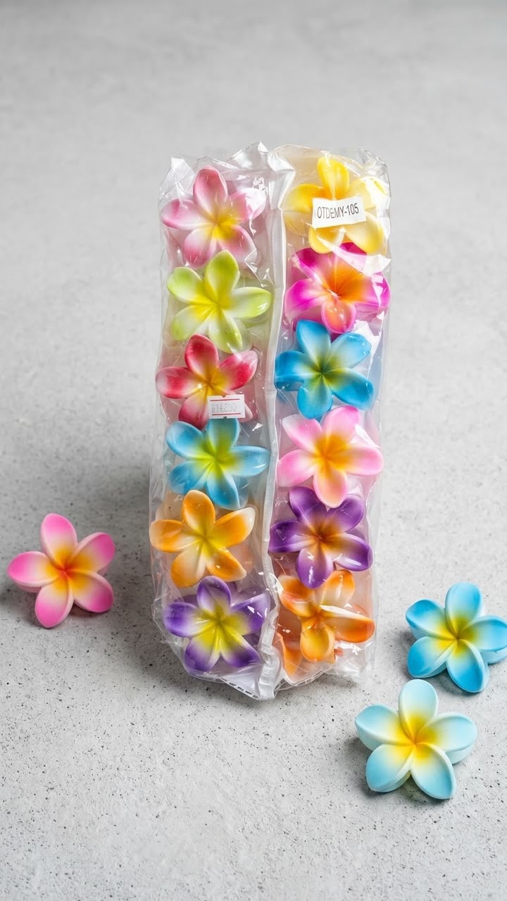 Gradient Plumeria Hawaiian Flower Hair Clip Set (12)