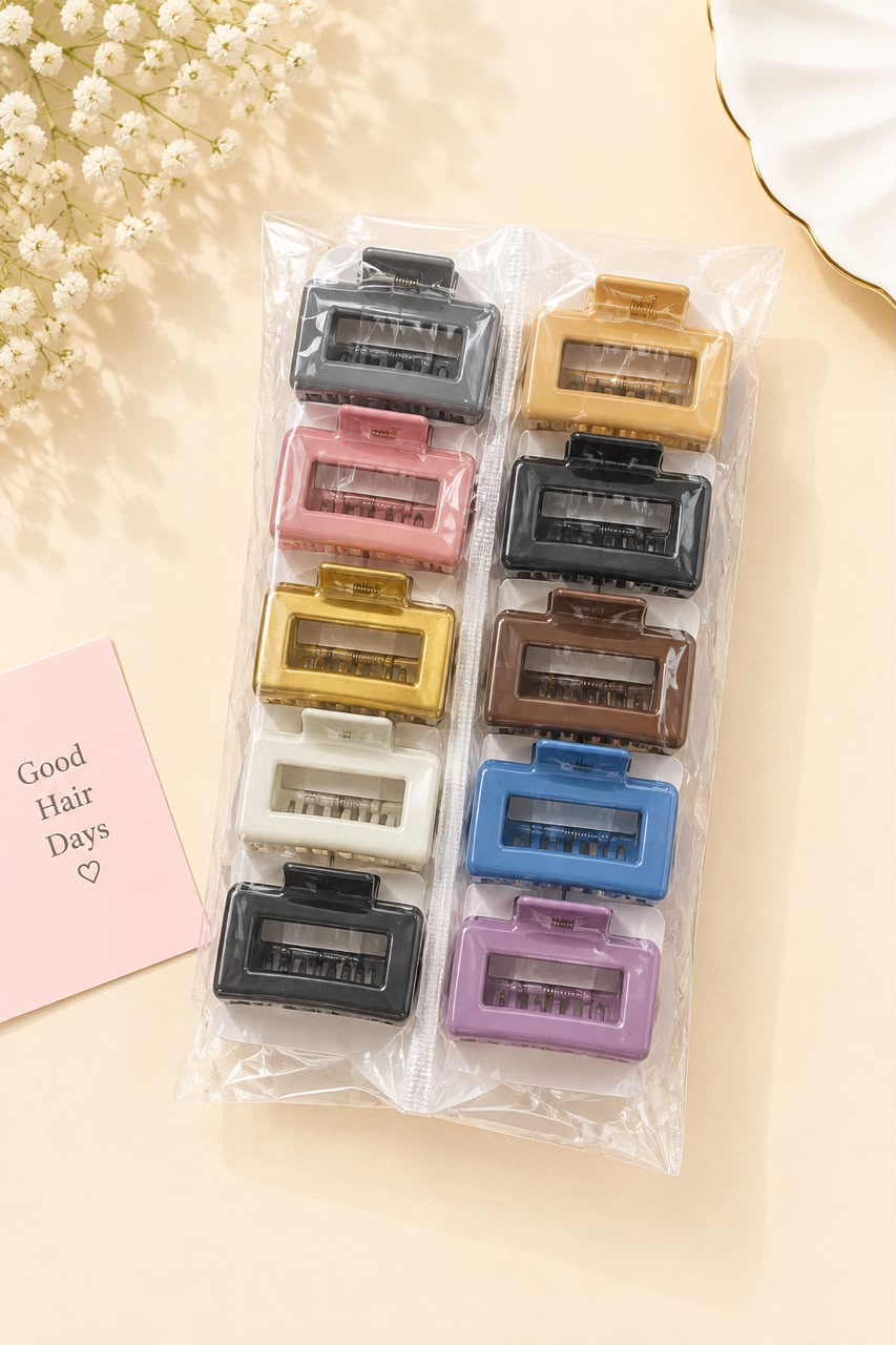 Glossy Rectangular Hair Claw Clips (10)