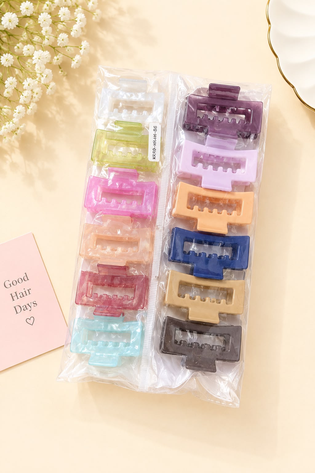 Pastel Rectangle Hair Claw Clips Set (12)