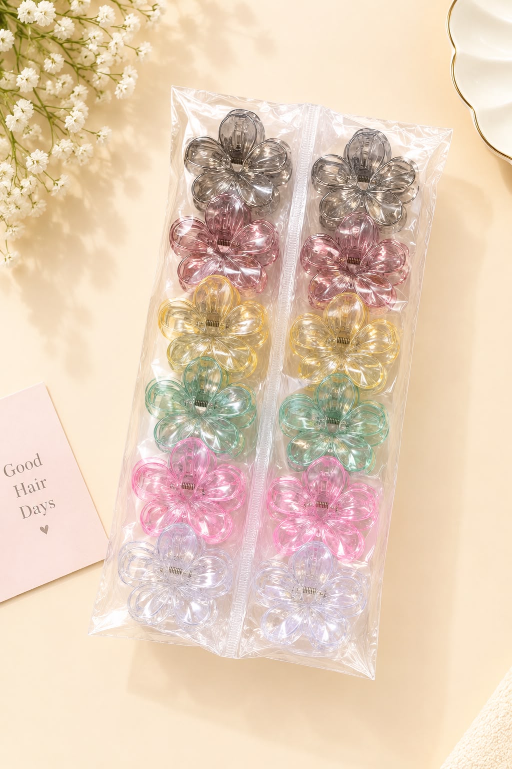 Flower-Shaped Translucent Hair Claw Clips (12)