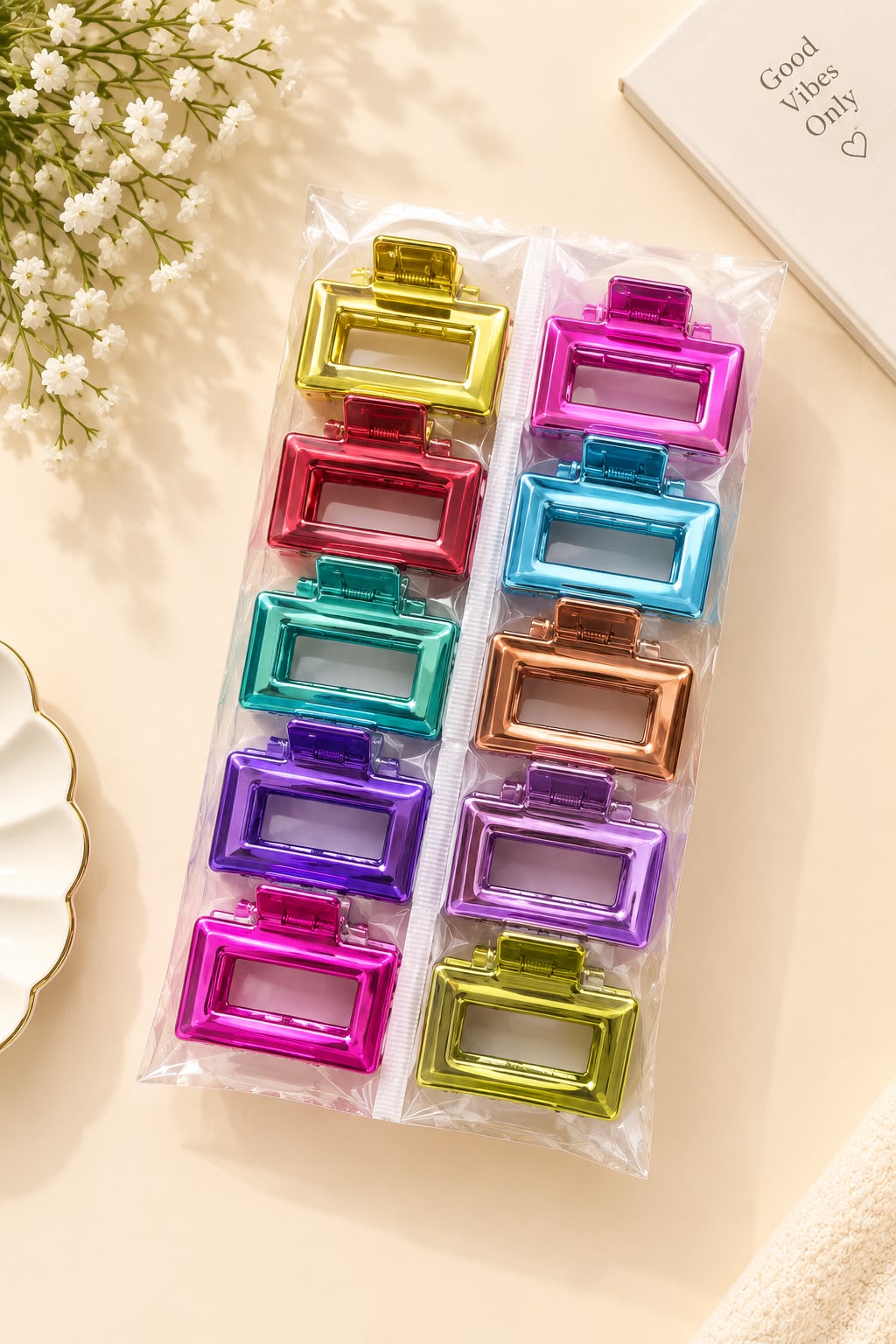 12-Piece Metallic Rectangle Hair Claw Clips Set