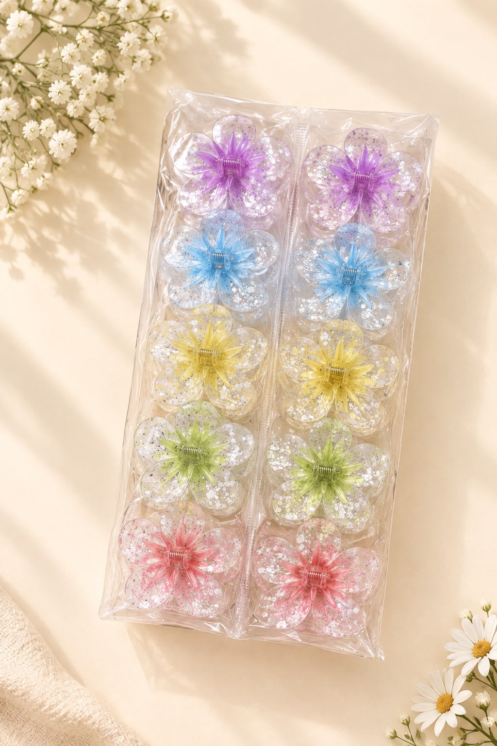 12-Piece Glitter Flower Hair Claw Clips Set
