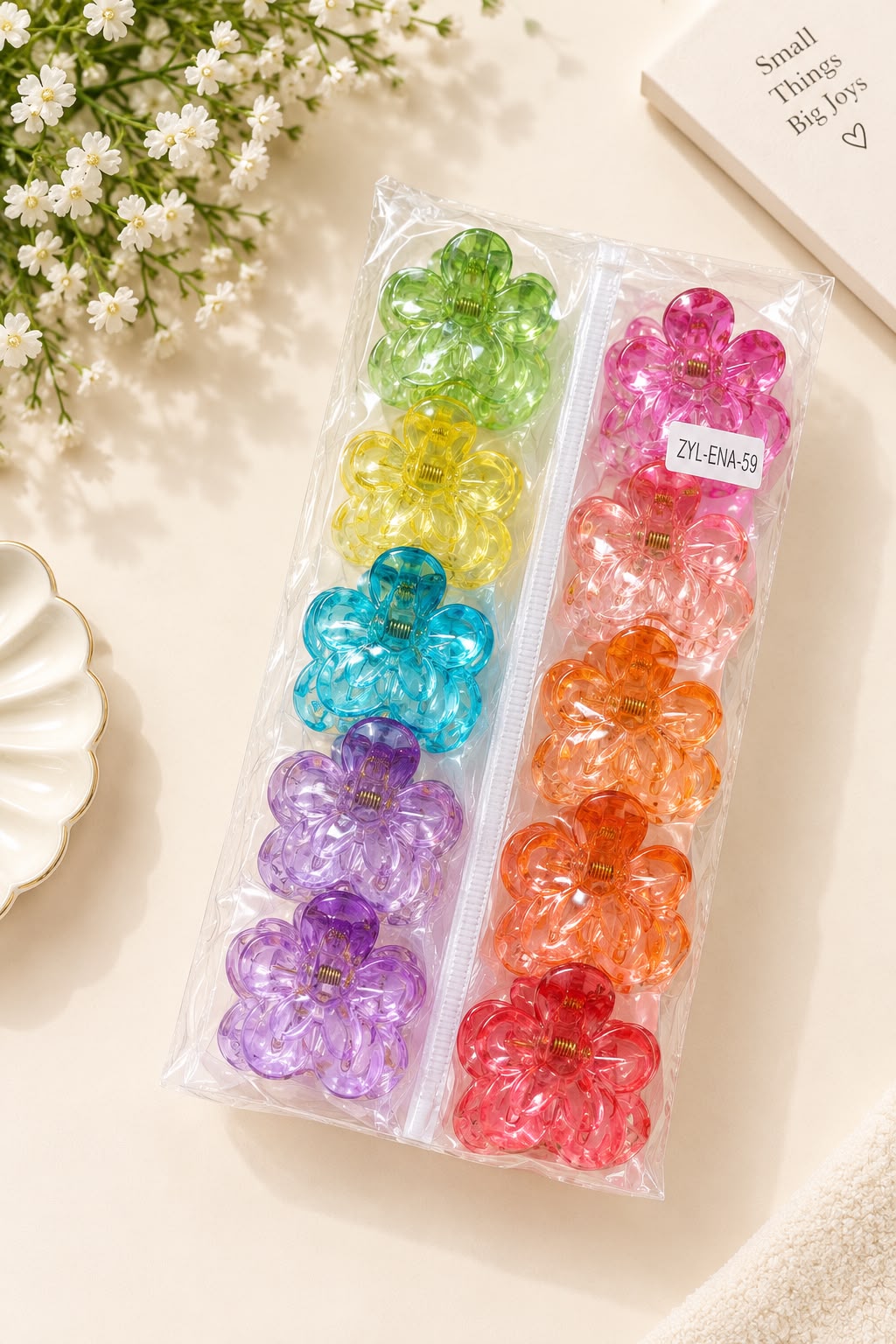 12-Piece Transparent Flower Hair Claw Clips