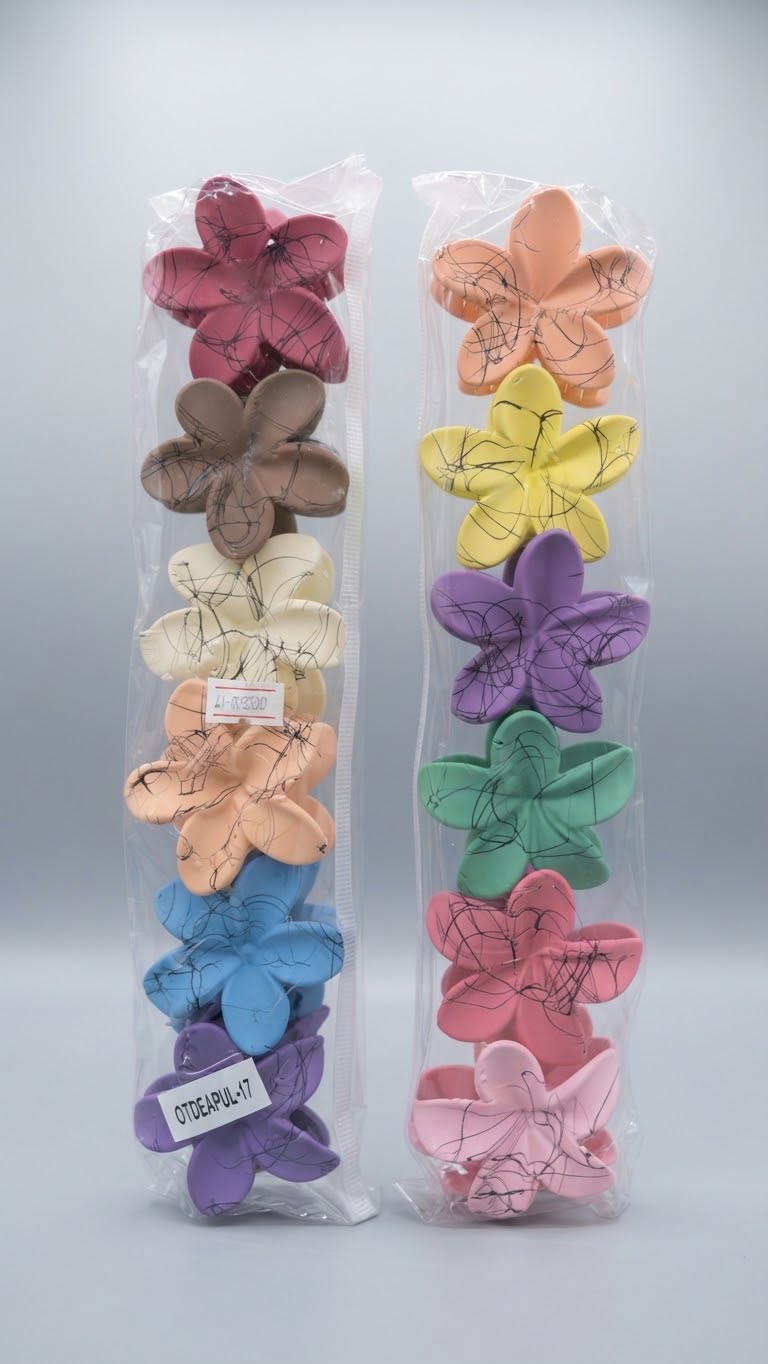 Flower-Shaped Matte Hair Claw Clips Set with Abstract Sketch Pattern (12-Pack)