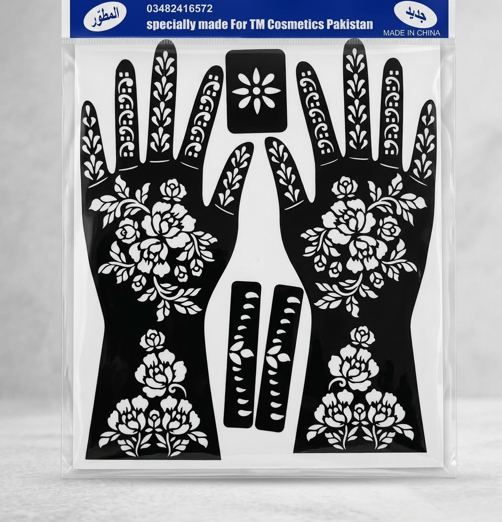 Floral &amp; Cross-Hatch Wrist Henna Stencil Sticker Set