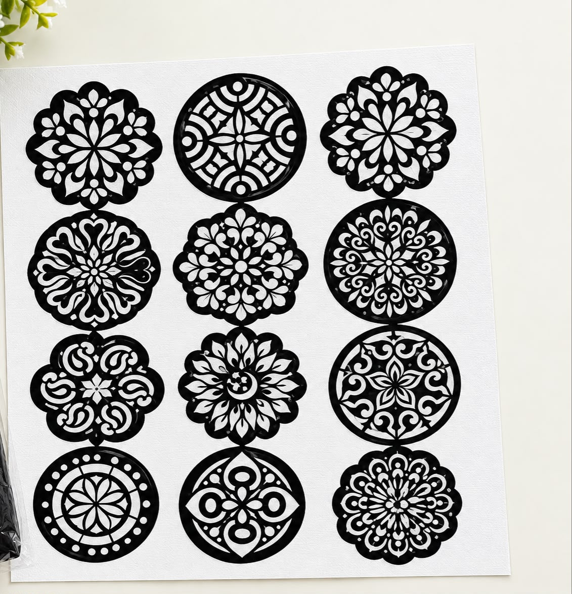 Black Floral Mandala Decorative Stickers