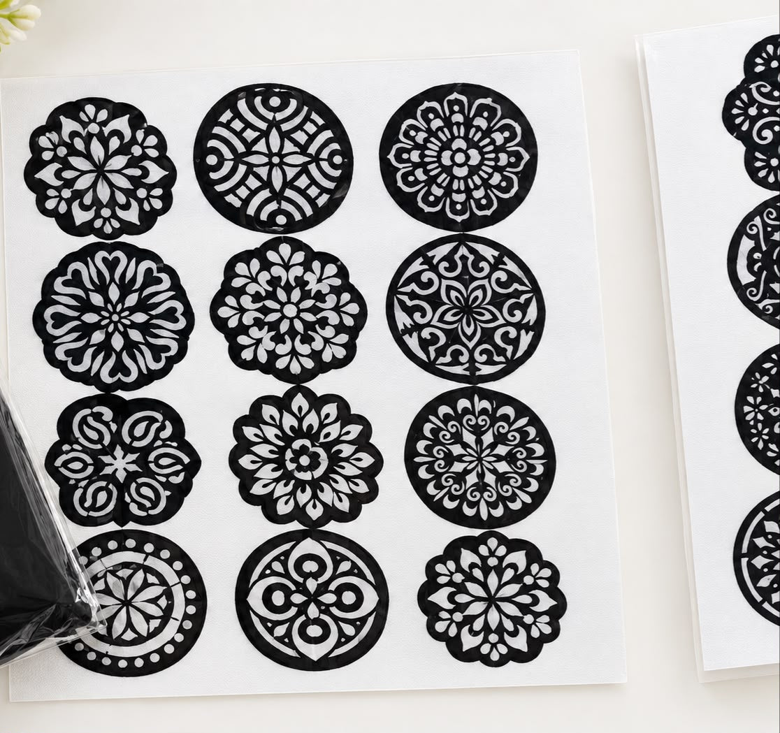 Black Mandala Mehndi Style Decorative Stickers – 12 Designs