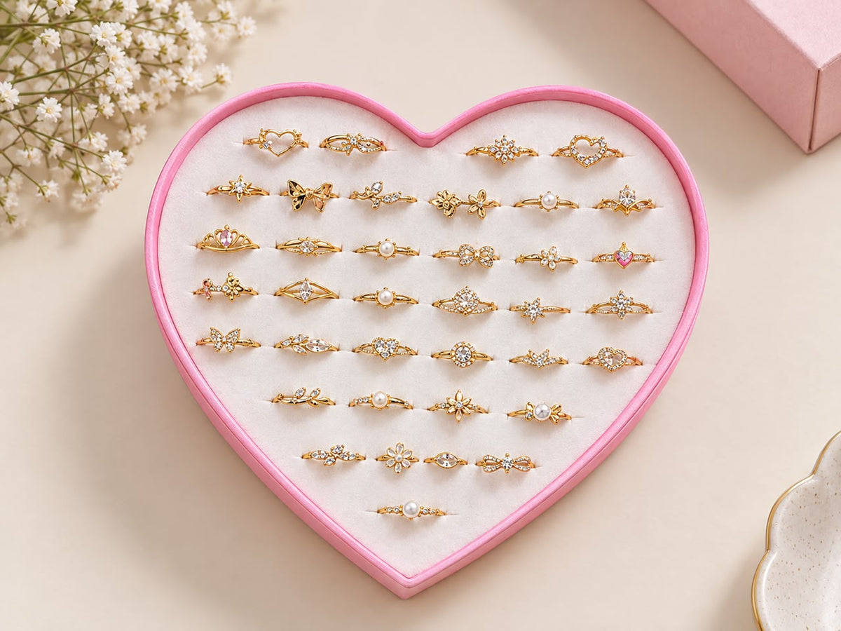Elegant Heart-Shaped Ring Set of 36