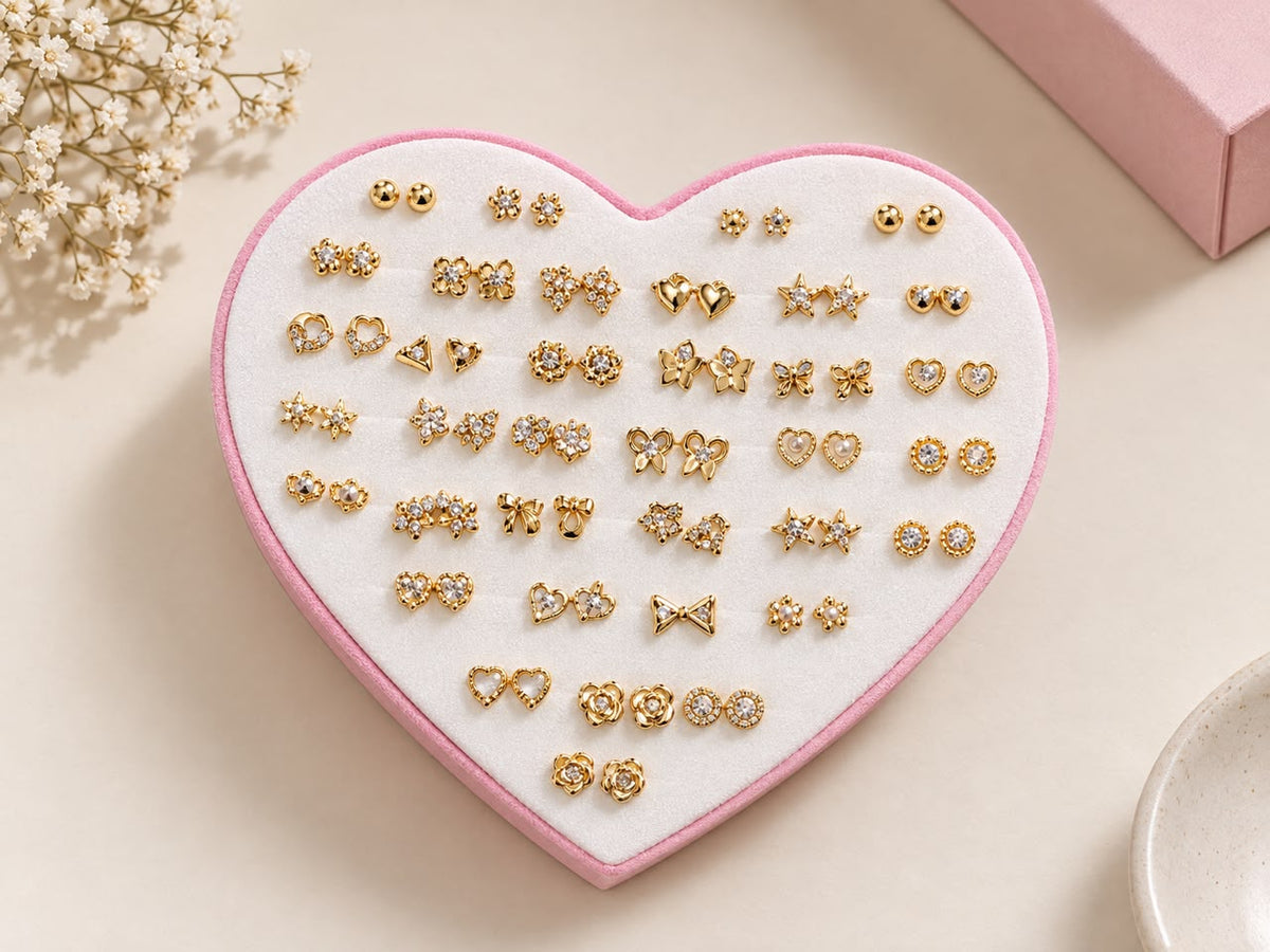 Elegant Heart-Shaped Stud Earrings Set of 36