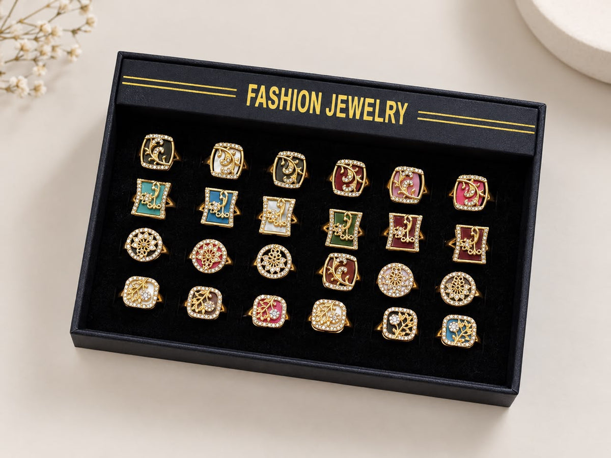 Elegant Fashion Jewelry Ring Set (24-Piece)