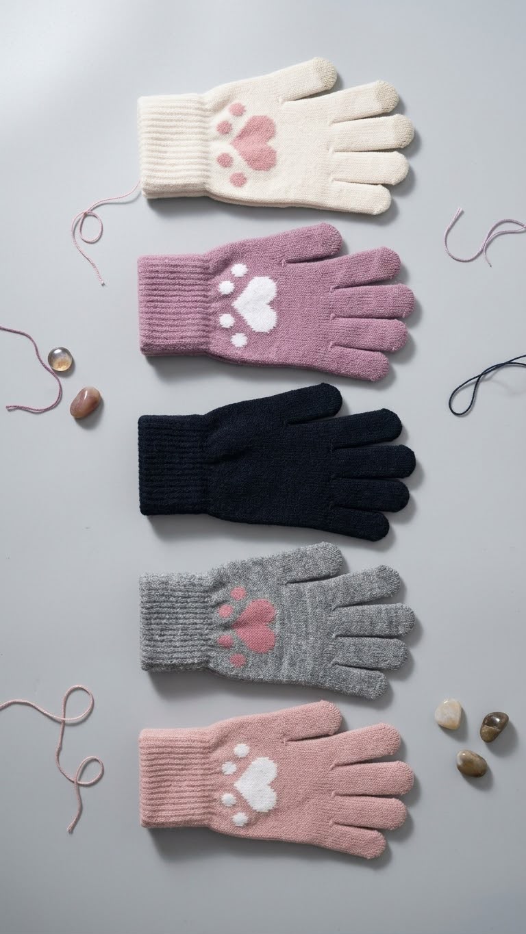 Cute Cat Paw Knit Gloves for Women (12)