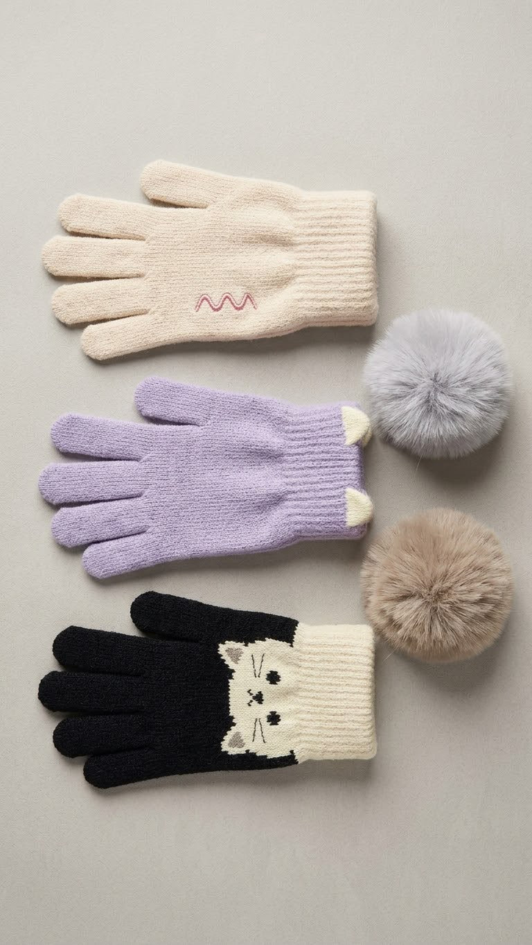 Plush Animal-Face Touchscreen Gloves (Pack of 12)