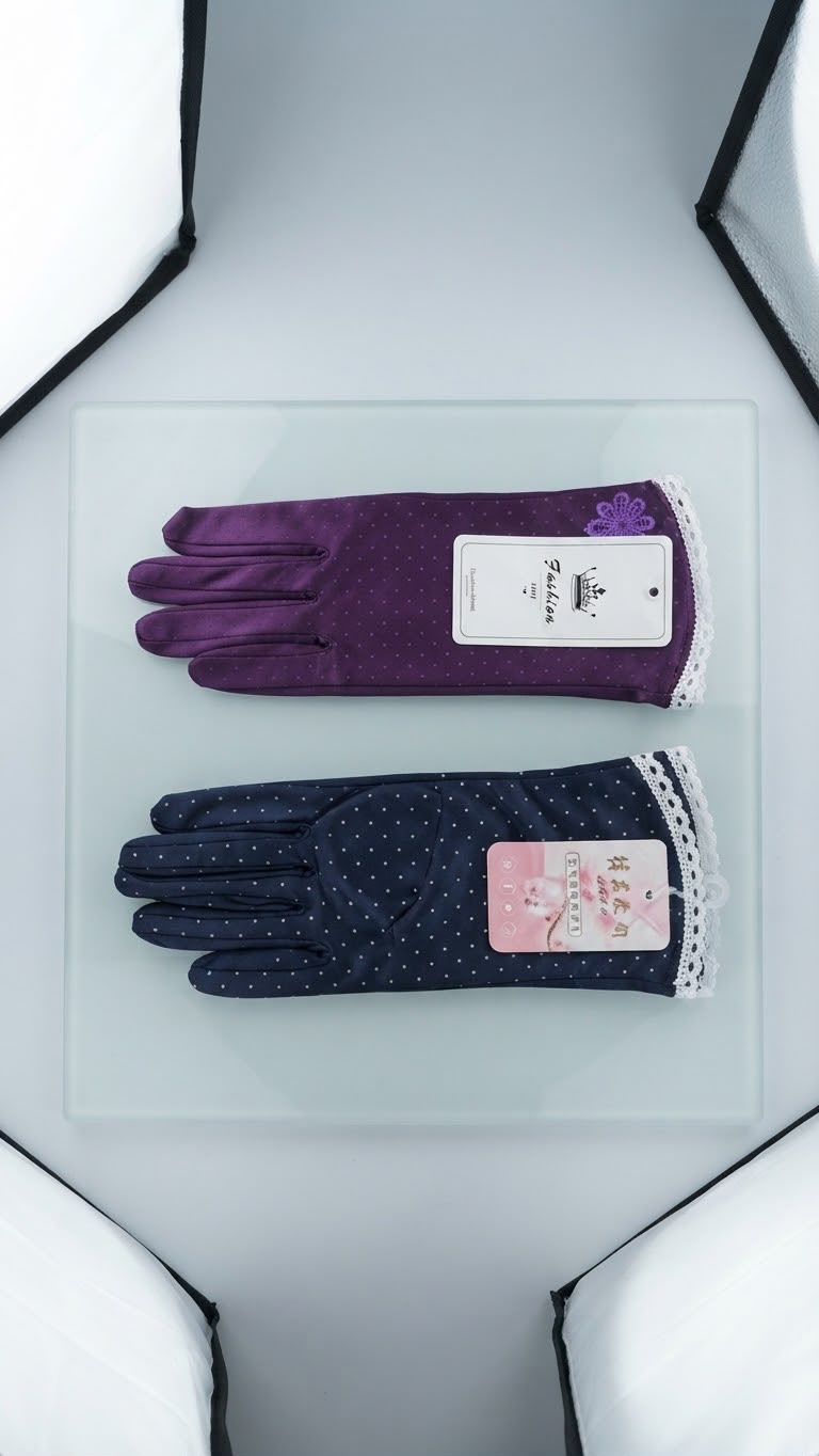 Women's Polka-Dot Lace-Trim Fashion Gloves Set