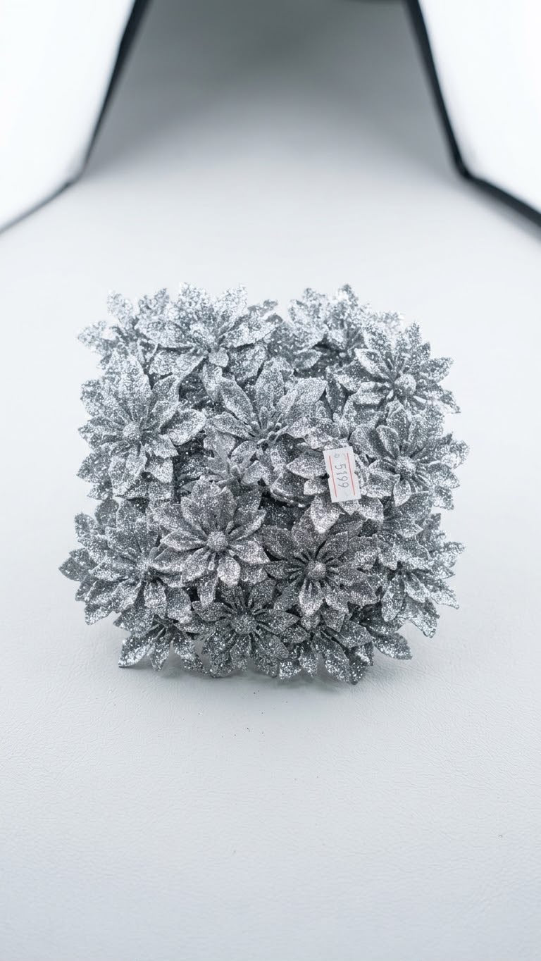 Shimmering Silver Poinsettia Hair Decoration (Pack of 12)