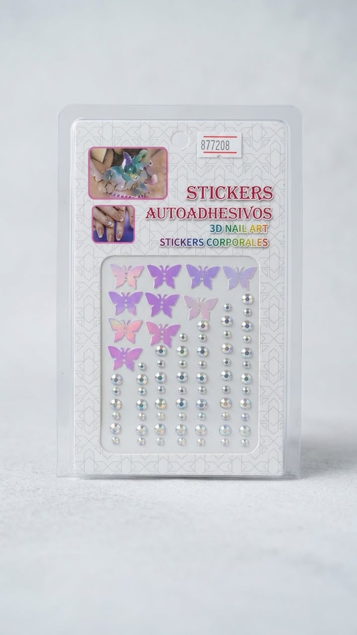 3D Butterfly & Rhinestone Body & Nail Art Stickers (Pack of 12)