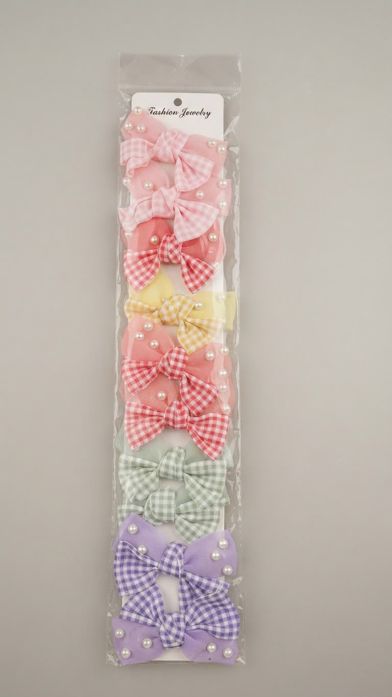 Chic Gingham Checkered Bow Hair Clips Set of 10
